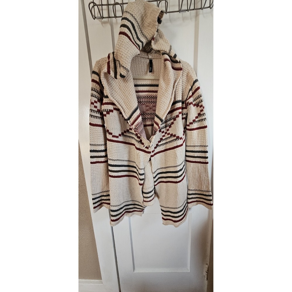 Elan Open‎ Front Hooded Knit Long Cardigan Sweater Holiday 100% Cotton Small